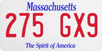 MA license plate 275GX9