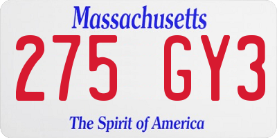 MA license plate 275GY3