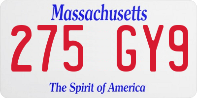 MA license plate 275GY9