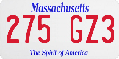 MA license plate 275GZ3