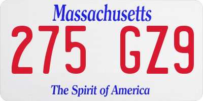 MA license plate 275GZ9