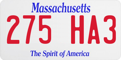 MA license plate 275HA3