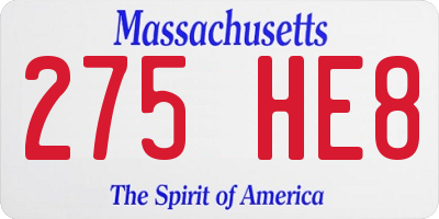 MA license plate 275HE8