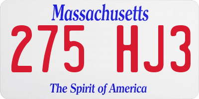 MA license plate 275HJ3