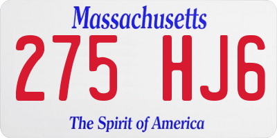 MA license plate 275HJ6