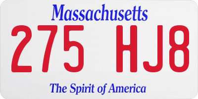 MA license plate 275HJ8