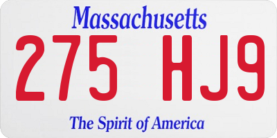 MA license plate 275HJ9