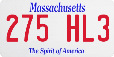 MA license plate 275HL3