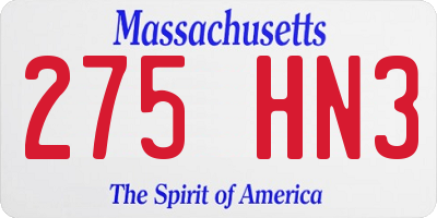 MA license plate 275HN3