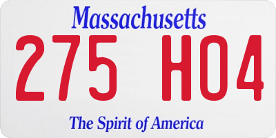 MA license plate 275HO4