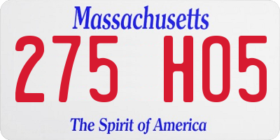 MA license plate 275HO5
