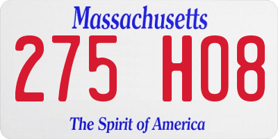 MA license plate 275HO8