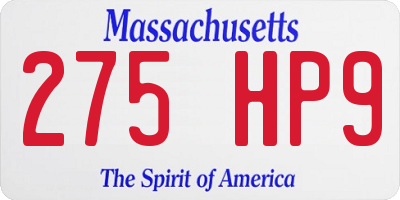 MA license plate 275HP9