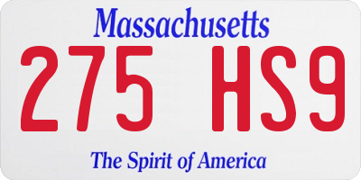 MA license plate 275HS9