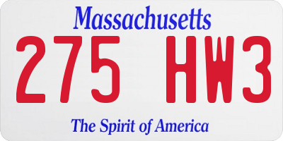 MA license plate 275HW3