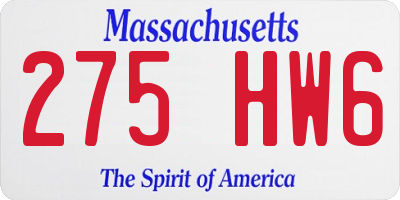 MA license plate 275HW6