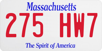 MA license plate 275HW7
