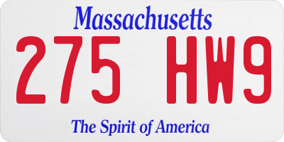 MA license plate 275HW9