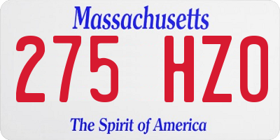MA license plate 275HZ0
