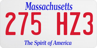 MA license plate 275HZ3
