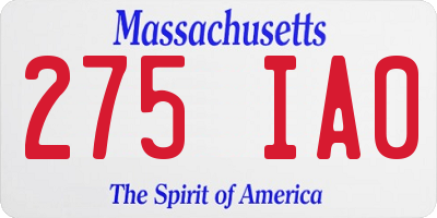MA license plate 275IA0