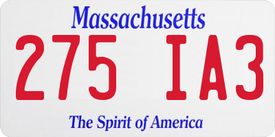 MA license plate 275IA3