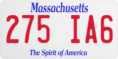 MA license plate 275IA6