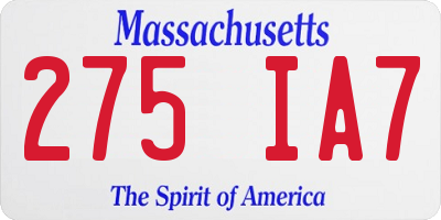 MA license plate 275IA7