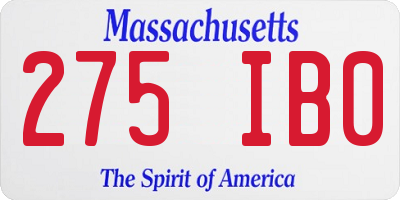 MA license plate 275IB0
