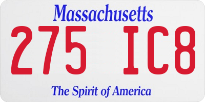 MA license plate 275IC8