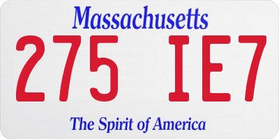 MA license plate 275IE7