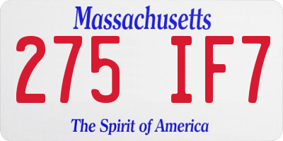 MA license plate 275IF7