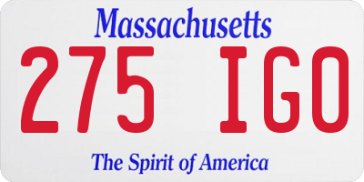 MA license plate 275IG0
