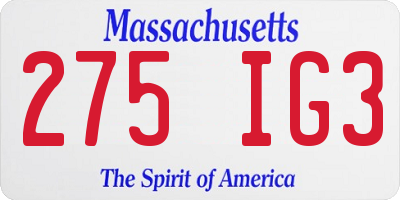 MA license plate 275IG3