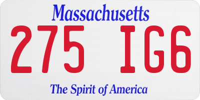 MA license plate 275IG6