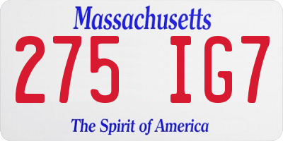 MA license plate 275IG7