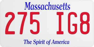 MA license plate 275IG8