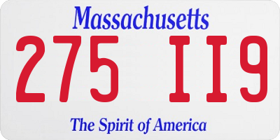 MA license plate 275II9