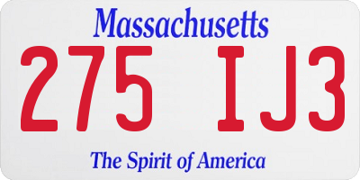 MA license plate 275IJ3