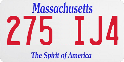 MA license plate 275IJ4