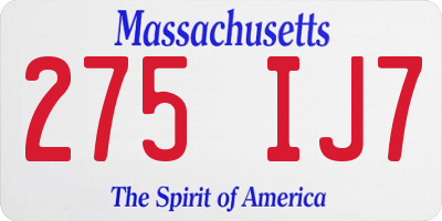 MA license plate 275IJ7