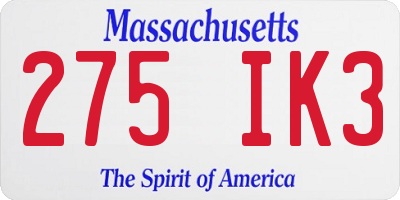 MA license plate 275IK3