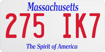 MA license plate 275IK7