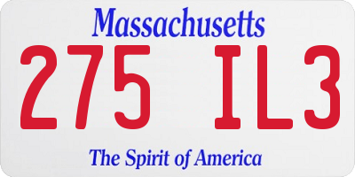 MA license plate 275IL3
