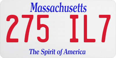 MA license plate 275IL7
