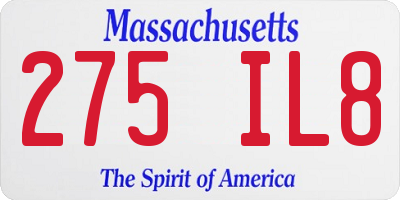 MA license plate 275IL8