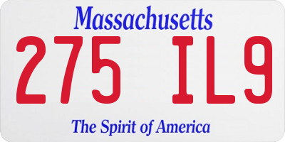 MA license plate 275IL9