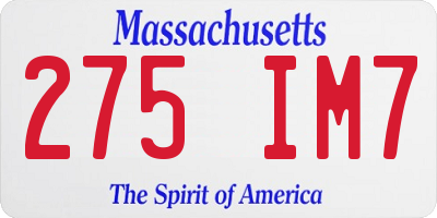MA license plate 275IM7