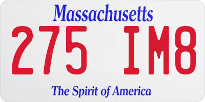 MA license plate 275IM8