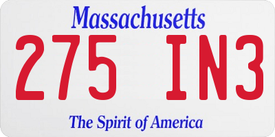 MA license plate 275IN3